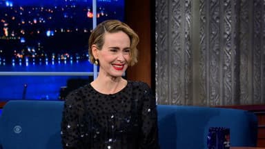 Sarah Paulson, Paul Scheer, a performance from Broadway's "Merrily We Roll Along" still